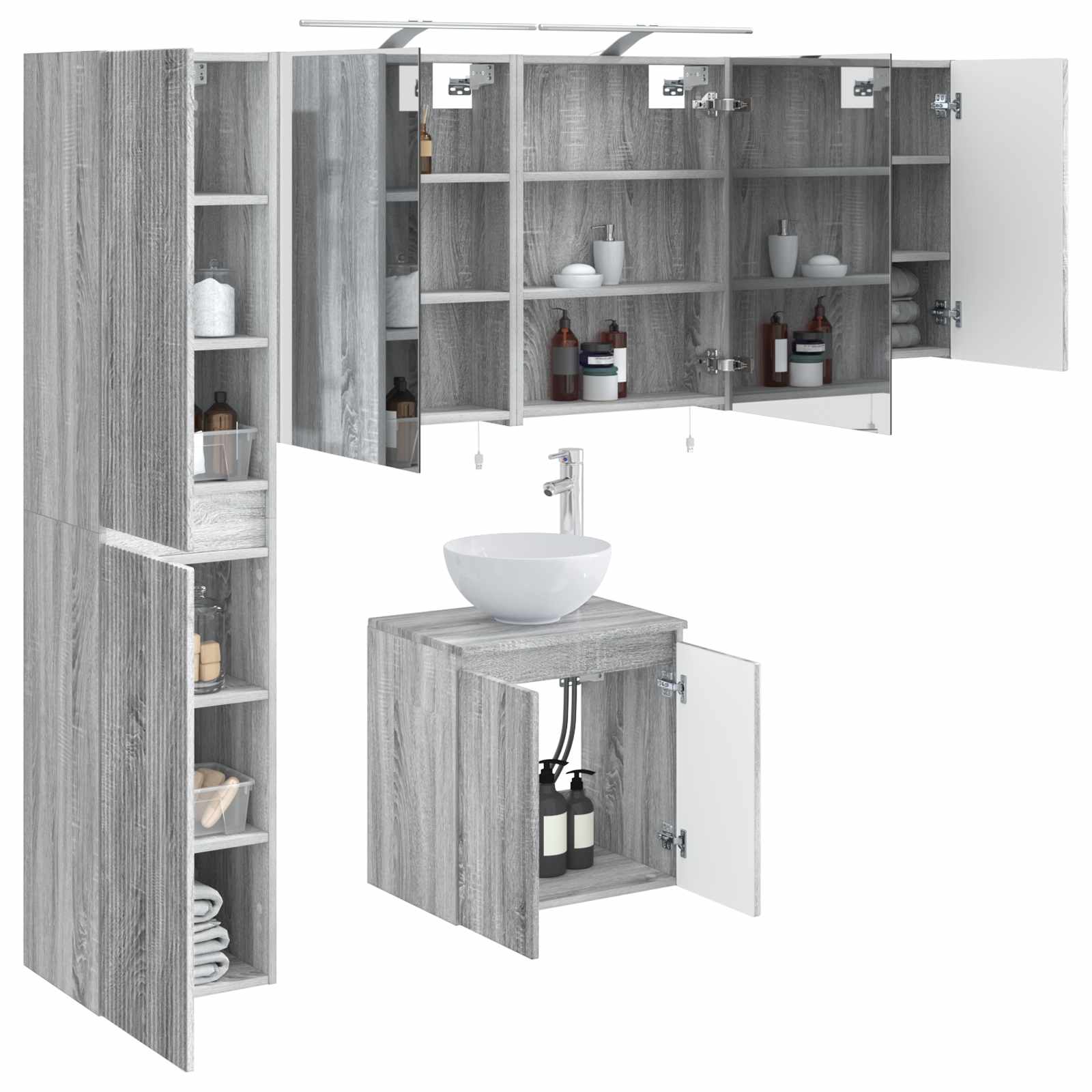 vidaXL Bathroom Cabinet Set 5 pcs Grey Sonoma Engineered Wood 3