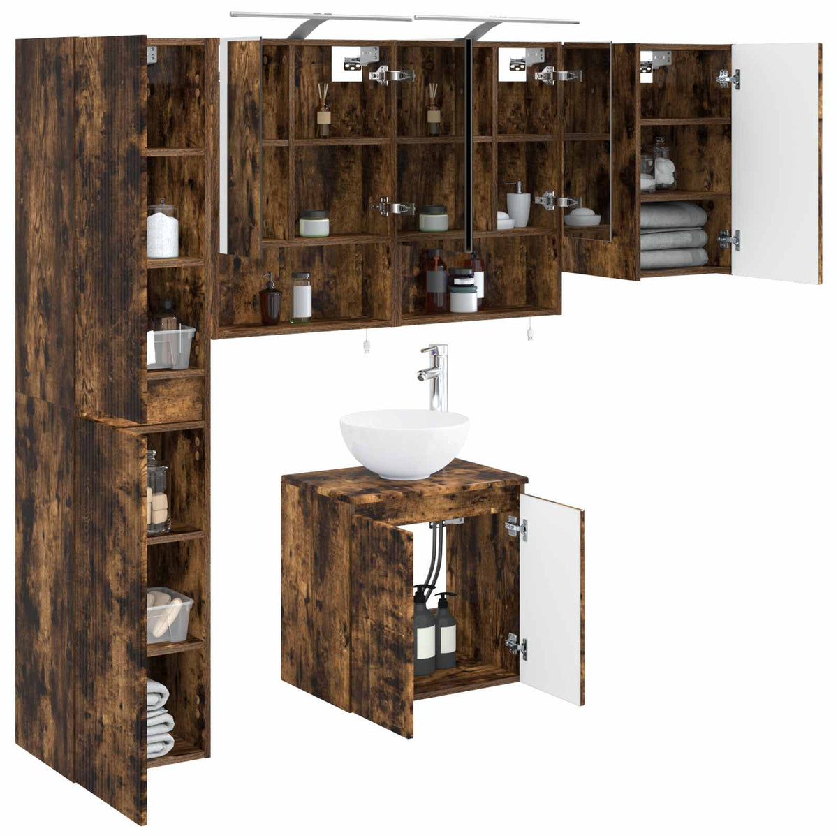 vidaXL Bathroom Cabinet Set 5 pcs Smoked Oak Engineered Wood 3