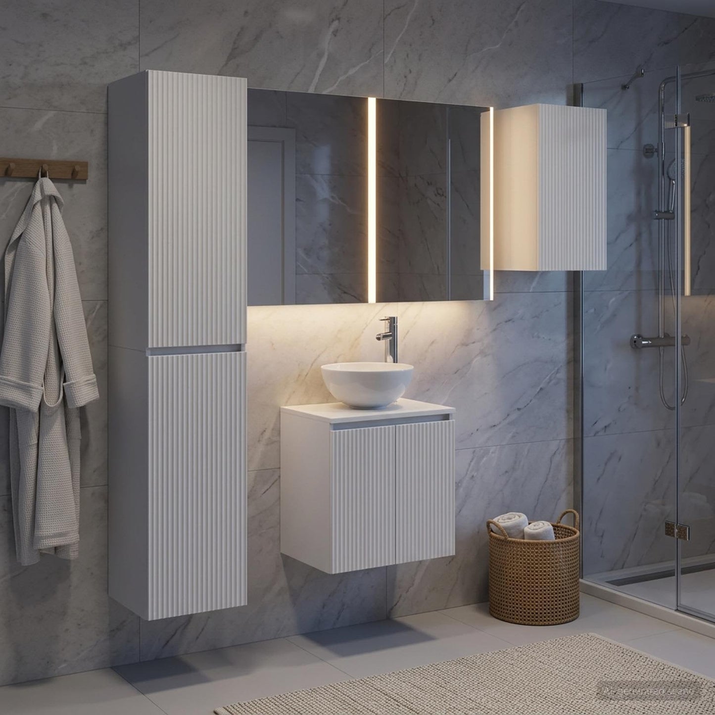 vidaXL Bathroom Cabinet Set 5 pcs White Engineered Wood 4