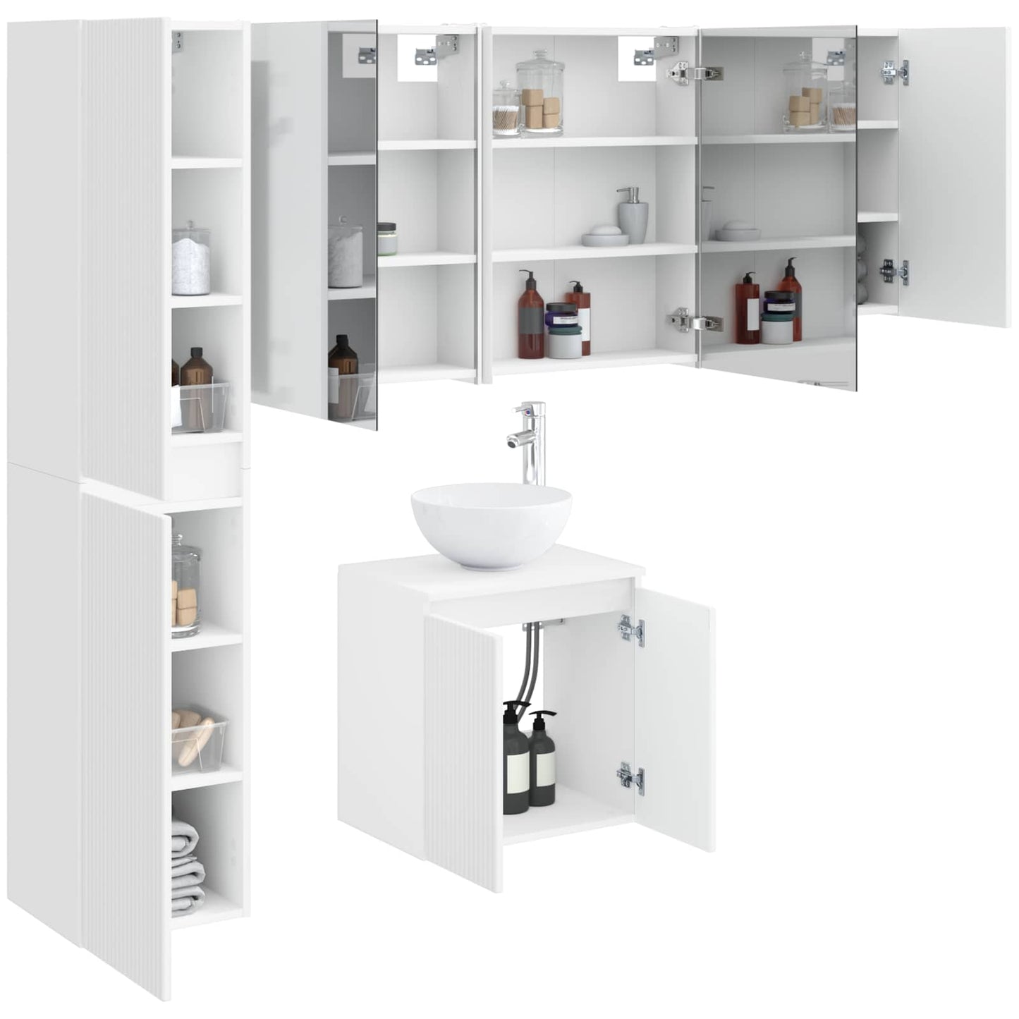 vidaXL Bathroom Cabinet Set 5 pcs White Engineered Wood 3
