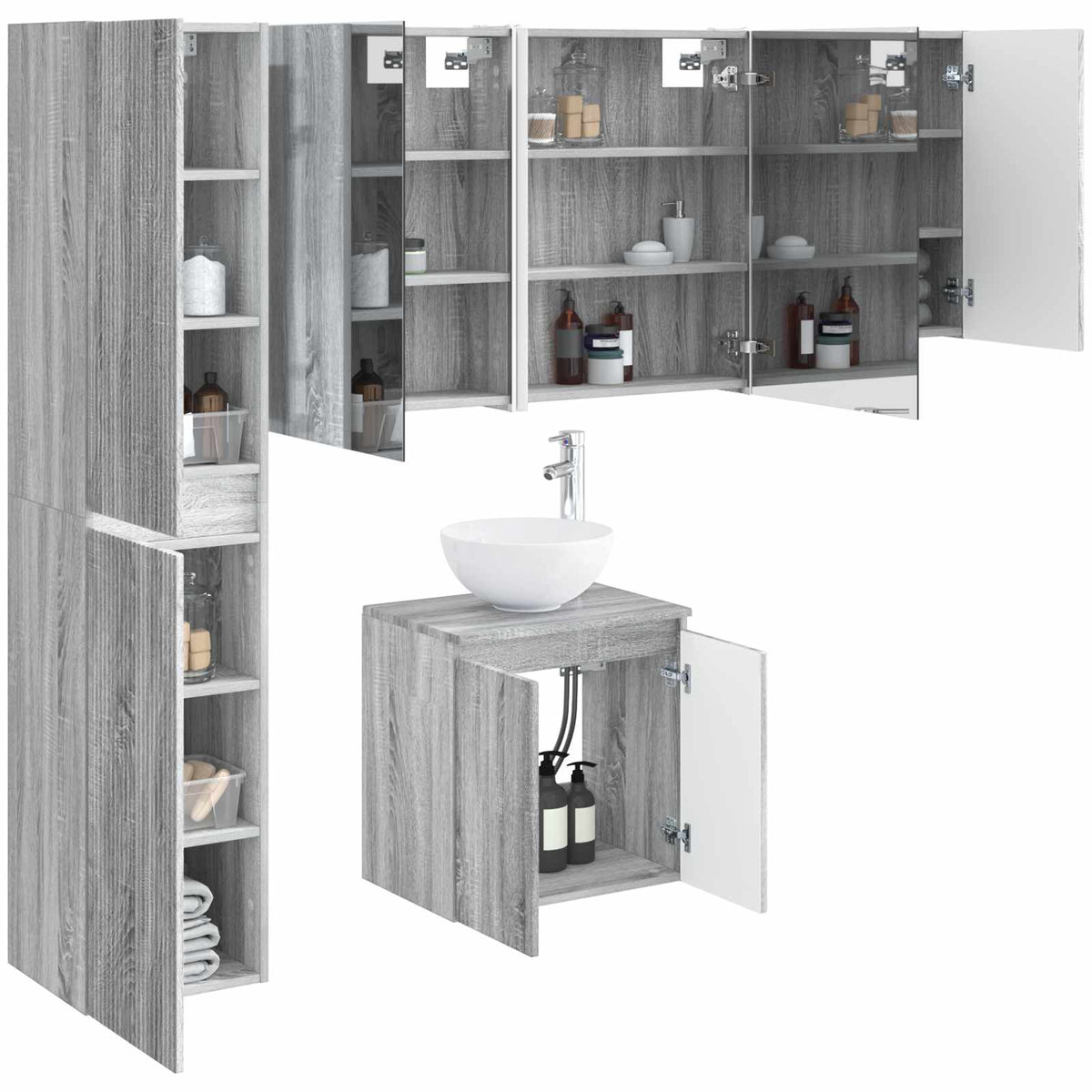 vidaXL Bathroom Cabinet Set 5 pcs Grey Sonoma Engineered Wood 3