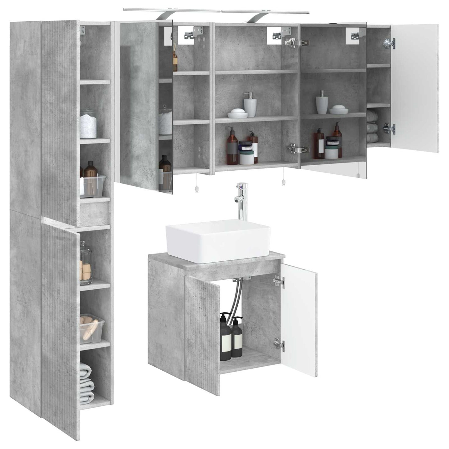 vidaXL Bathroom Cabinet Set 5 pcs Concrete Grey Engineered Wood 3