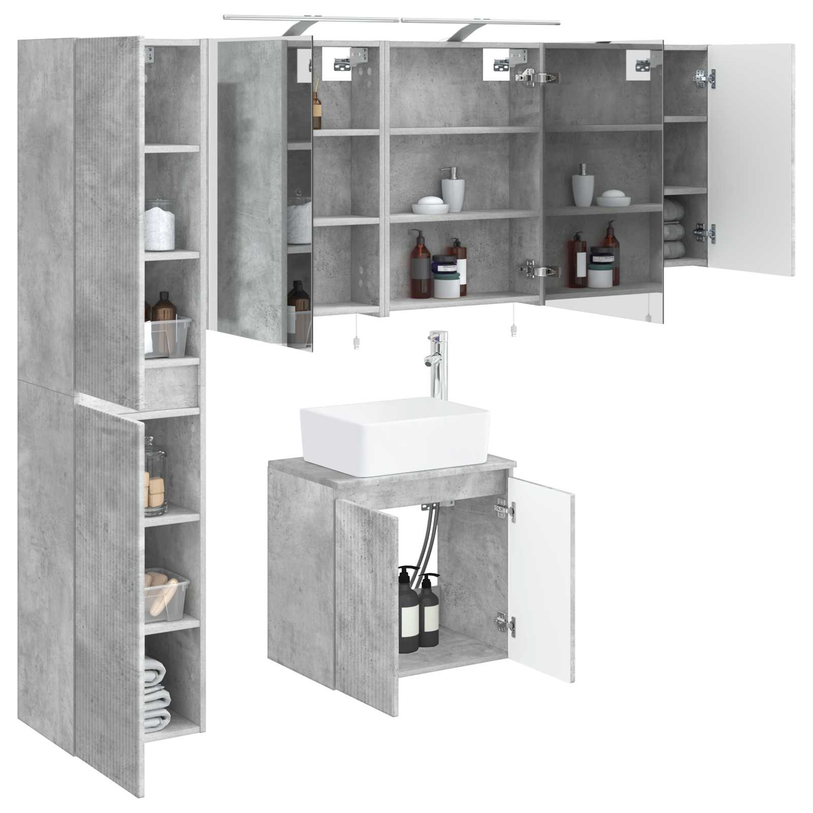vidaXL Bathroom Cabinet Set 5 pcs Concrete Grey Engineered Wood 3