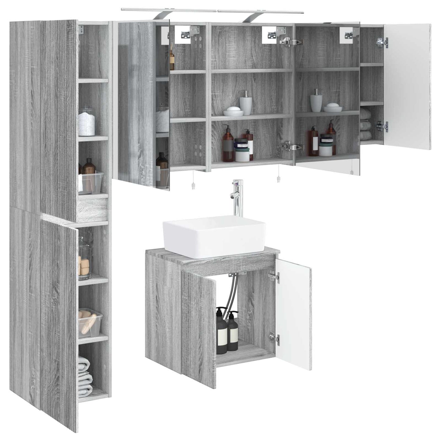 vidaXL Bathroom Cabinet Set 5 pcs Grey Sonoma Engineered Wood 3