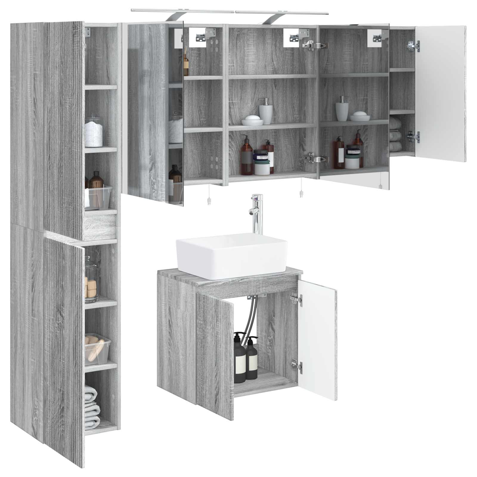 vidaXL Bathroom Cabinet Set 5 pcs Grey Sonoma Engineered Wood 3