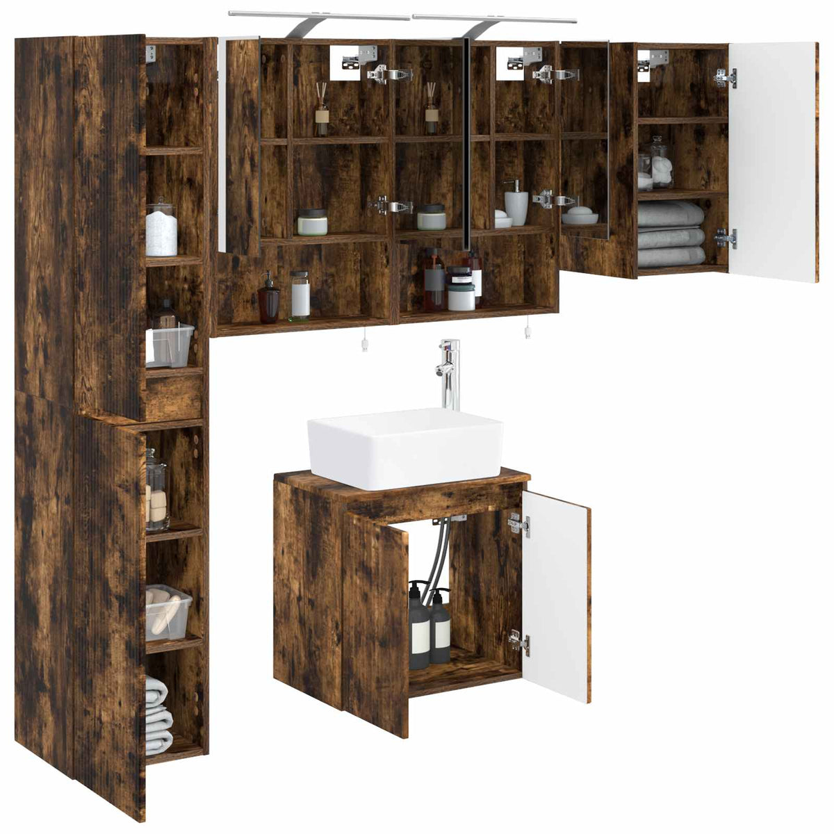 vidaXL Bathroom Cabinet Set 5 pcs Smoked Oak Engineered Wood 3