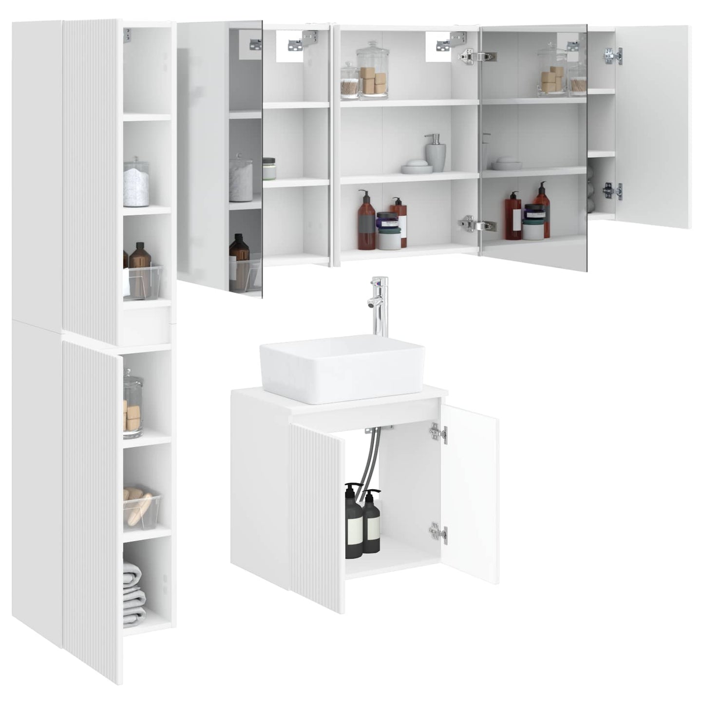 vidaXL Bathroom Cabinet Set 5 pcs White Engineered Wood 3