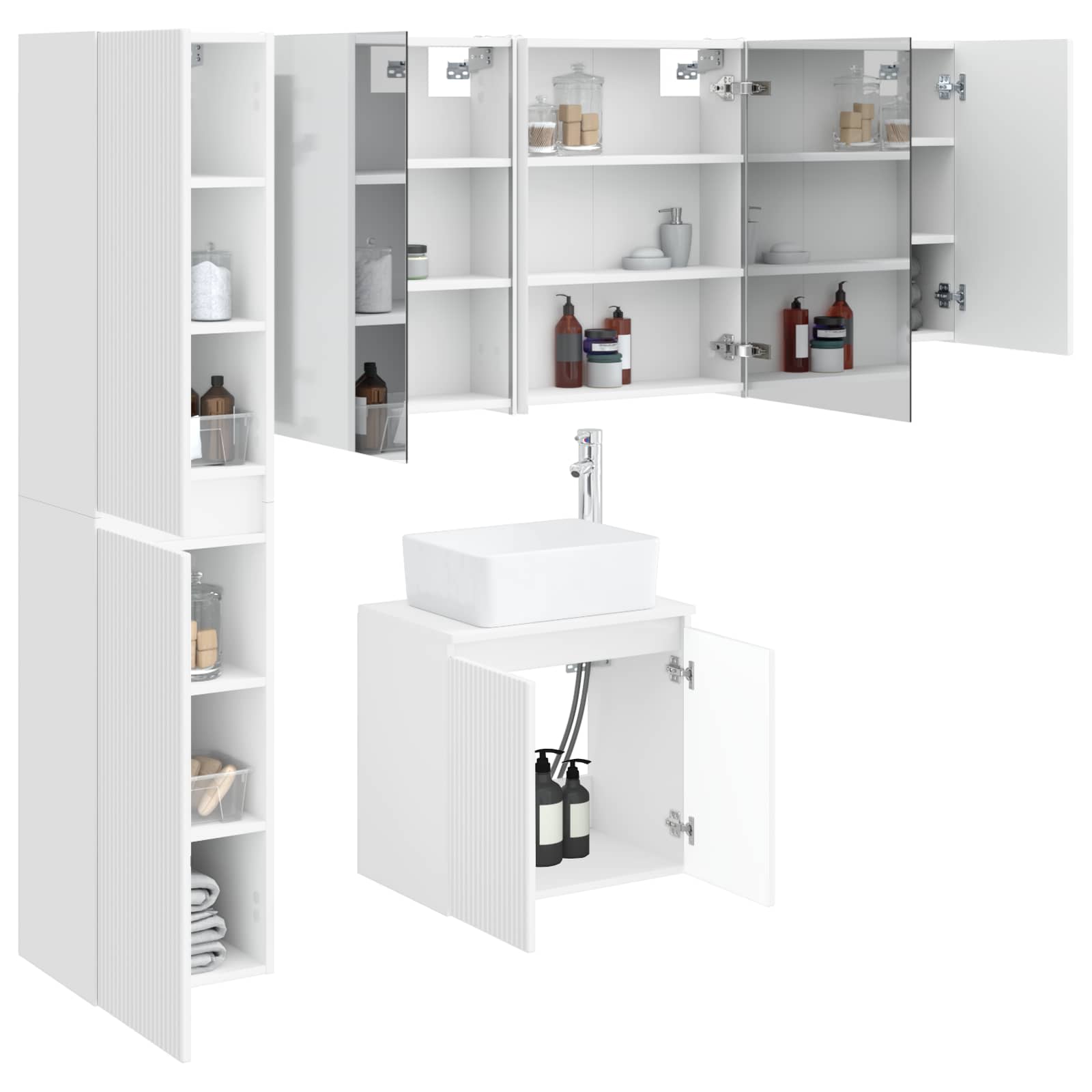 vidaXL Bathroom Cabinet Set 5 pcs White Engineered Wood 3