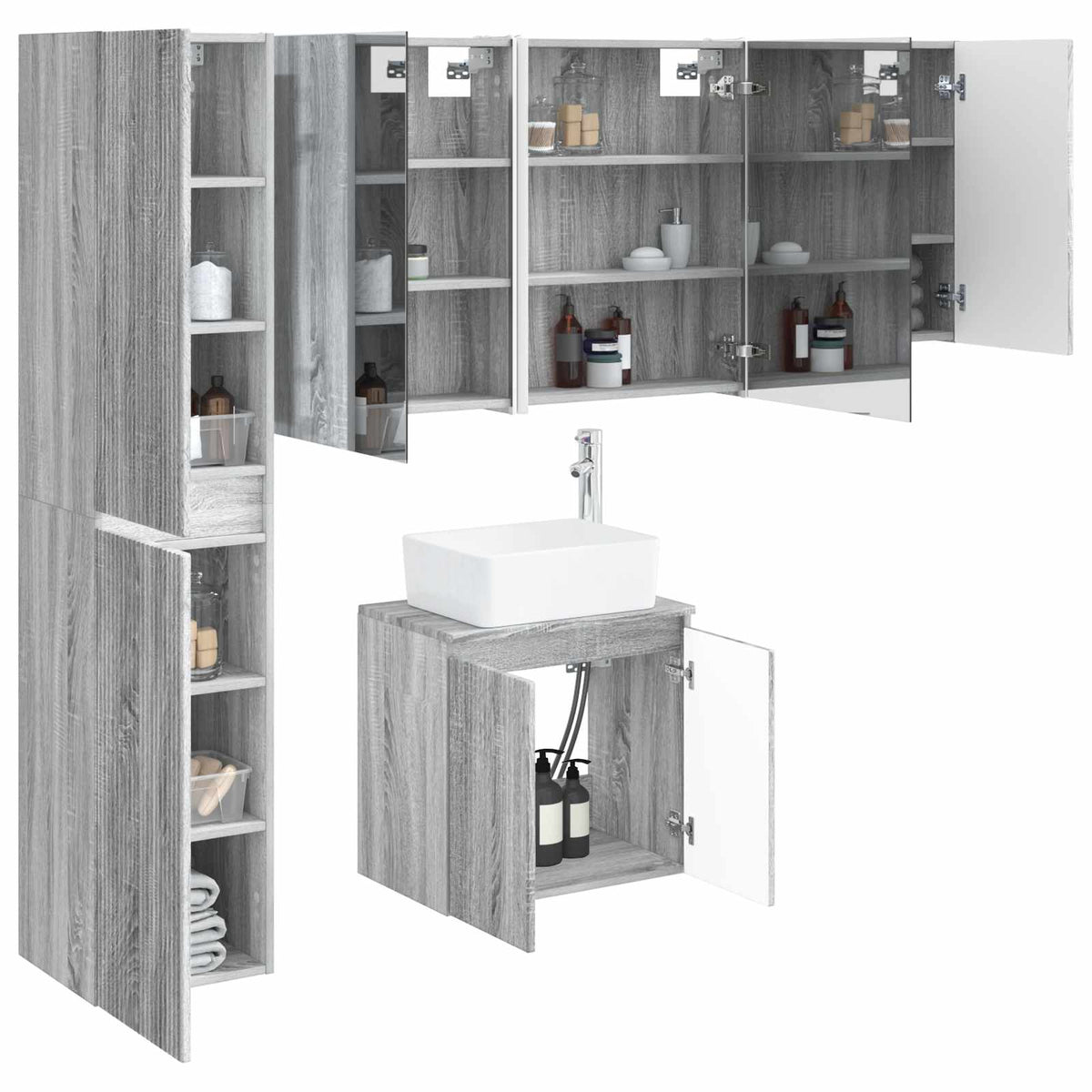 vidaXL Bathroom Cabinet Set 5 pcs Grey Sonoma Engineered Wood 3