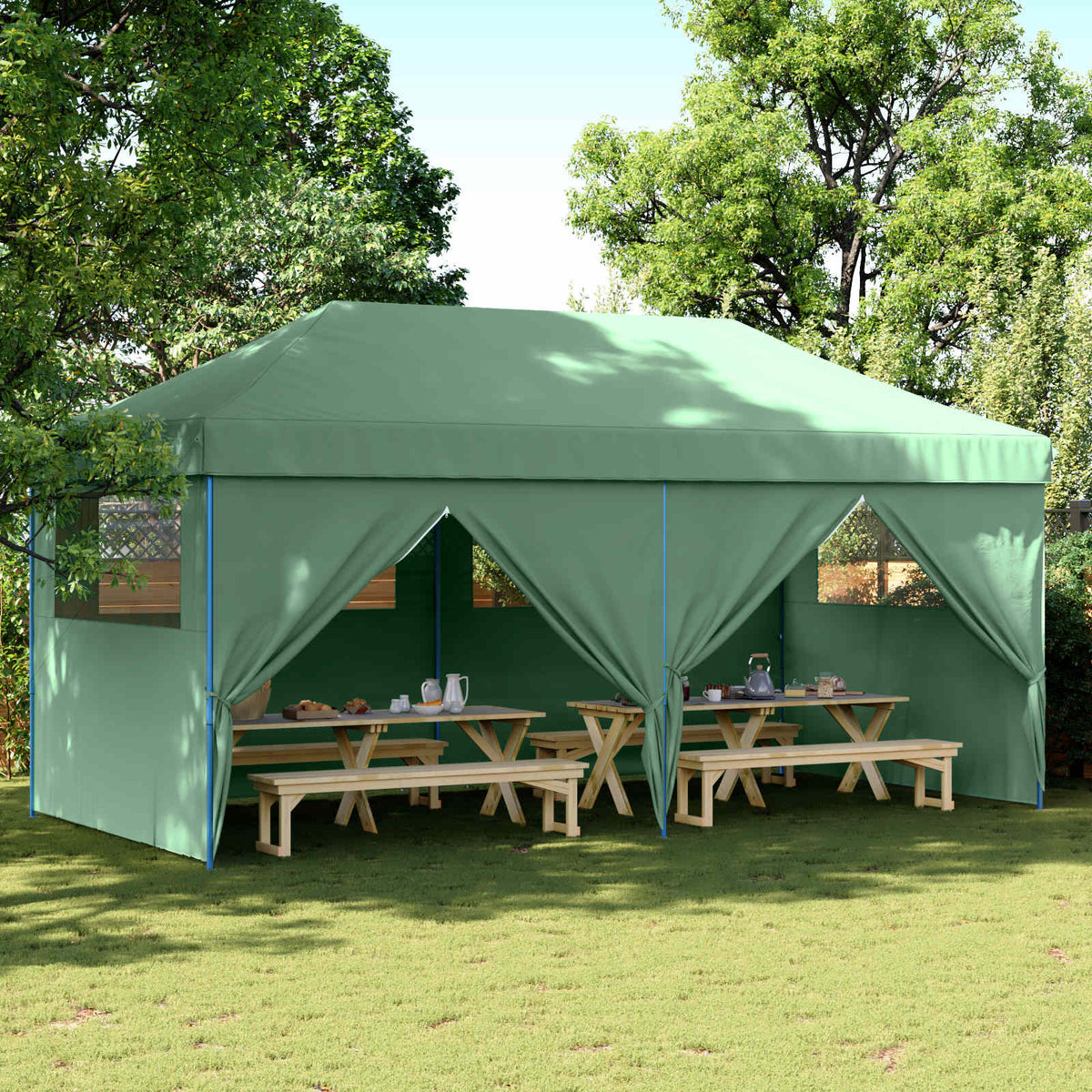 Party Tent 292 x 580 x 315 cm Oxford Fabric Yes with 4 Sidewalls Green