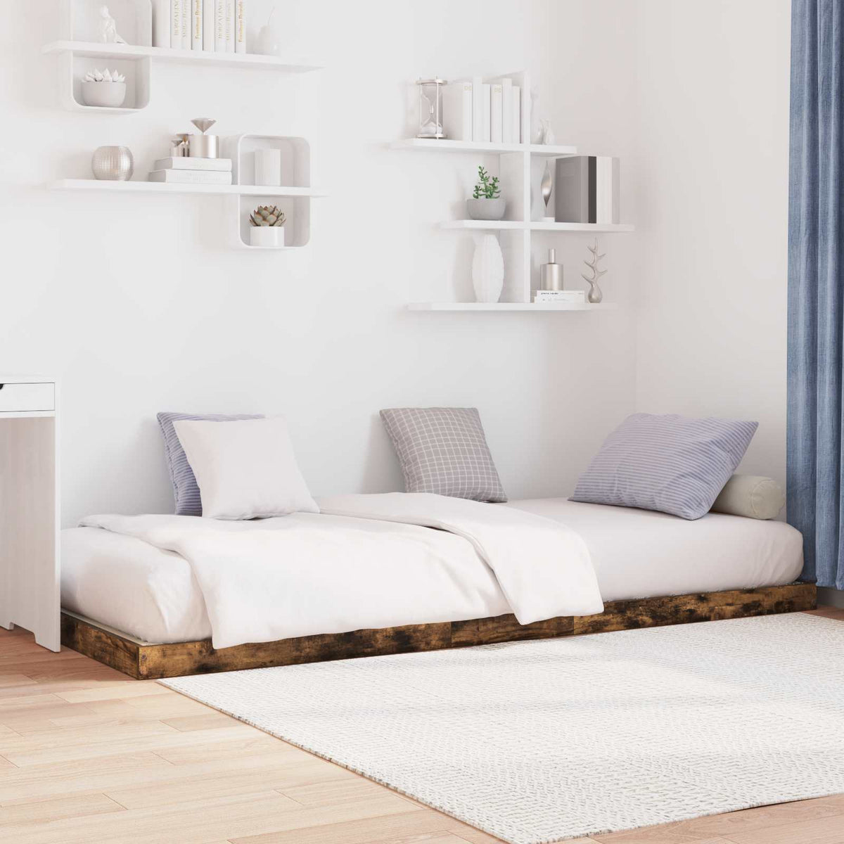 Floor Bed Frame Engineered Wood Length 190 cm Smoked oak