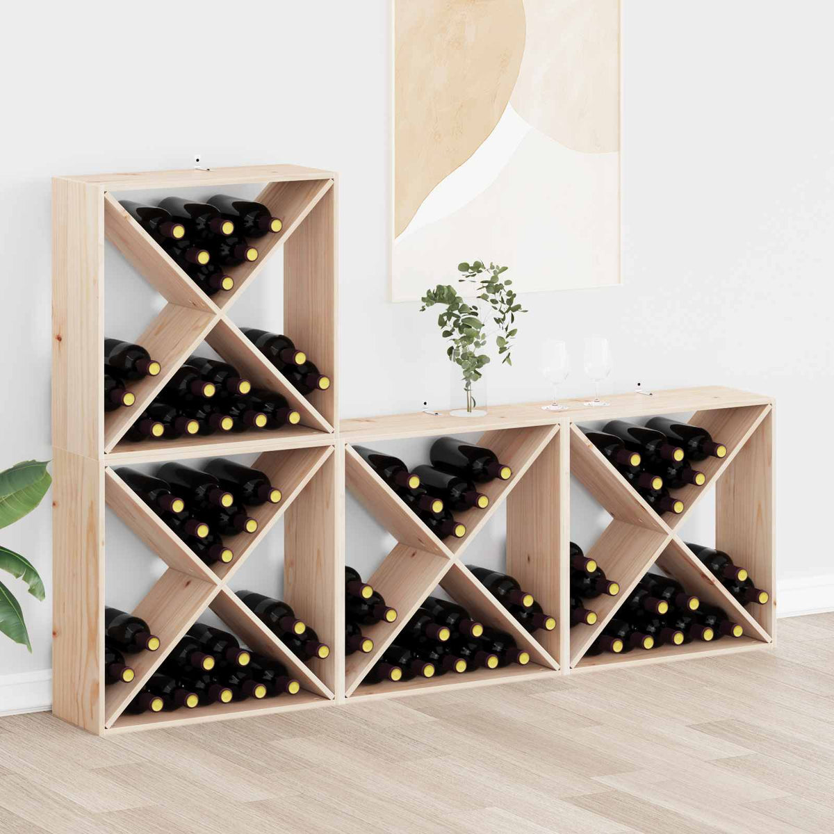 Wine Cabinet 62x25x62 cm Solid Wood Pine Natural with 4 holes 4