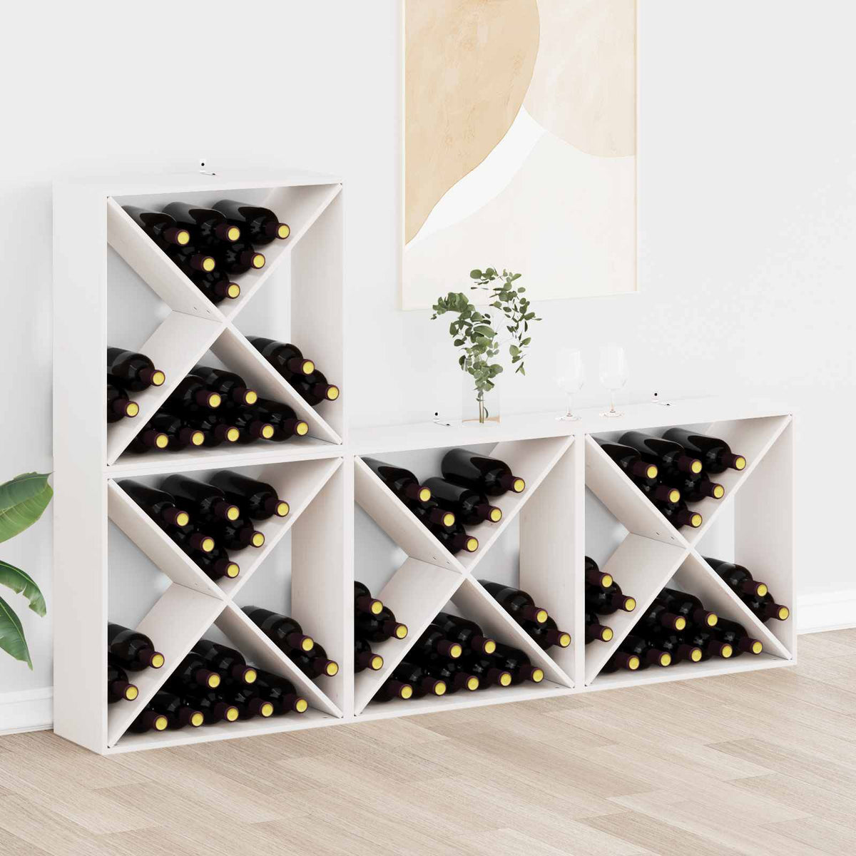 Wine Cabinet 62x25x62 cm Solid Wood Pine White with 4 holes 4