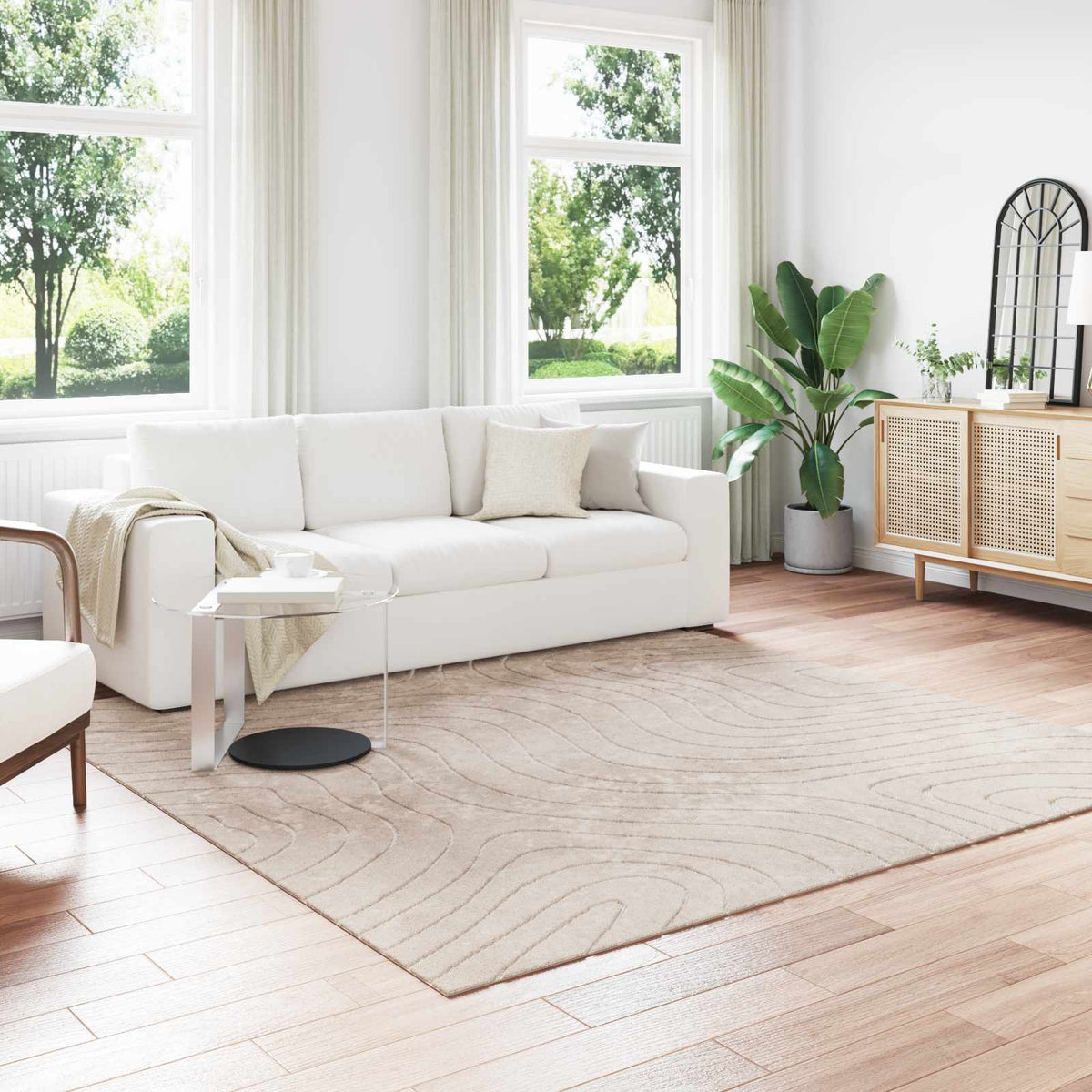 Indoor and Outdoor Rug PALMERAS Polyester Waveform Beige 240 x 240 cm