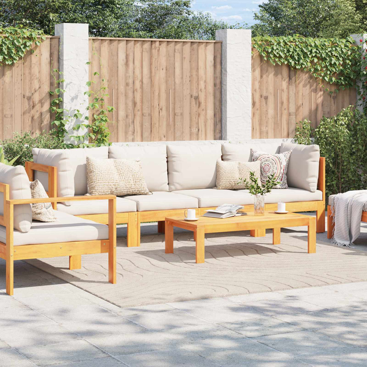 Indoor and Outdoor Rug PALMERAS Polyester Waveform Beige 240 x 240 cm
