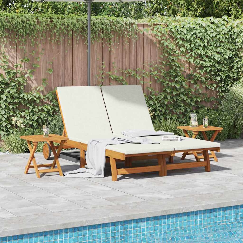 vidaXL Sun Lounger Reclining Cream White Solid Acacia Wood 1