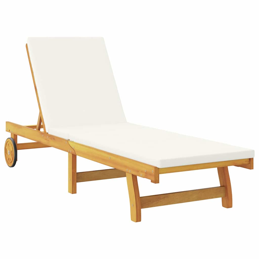 vidaXL Sun Lounger Reclining Cream White Solid Acacia Wood 4