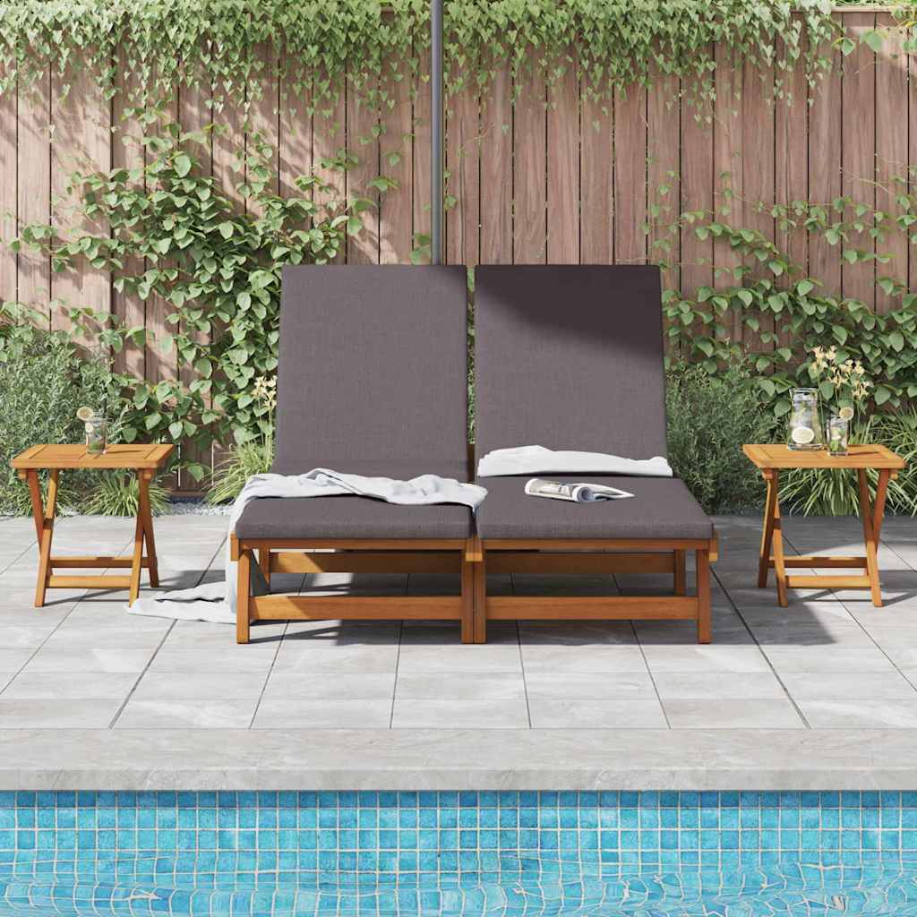 vidaXL Sun Lounger Reclining with Cushion Dark Grey Solid Acacia Wood 3