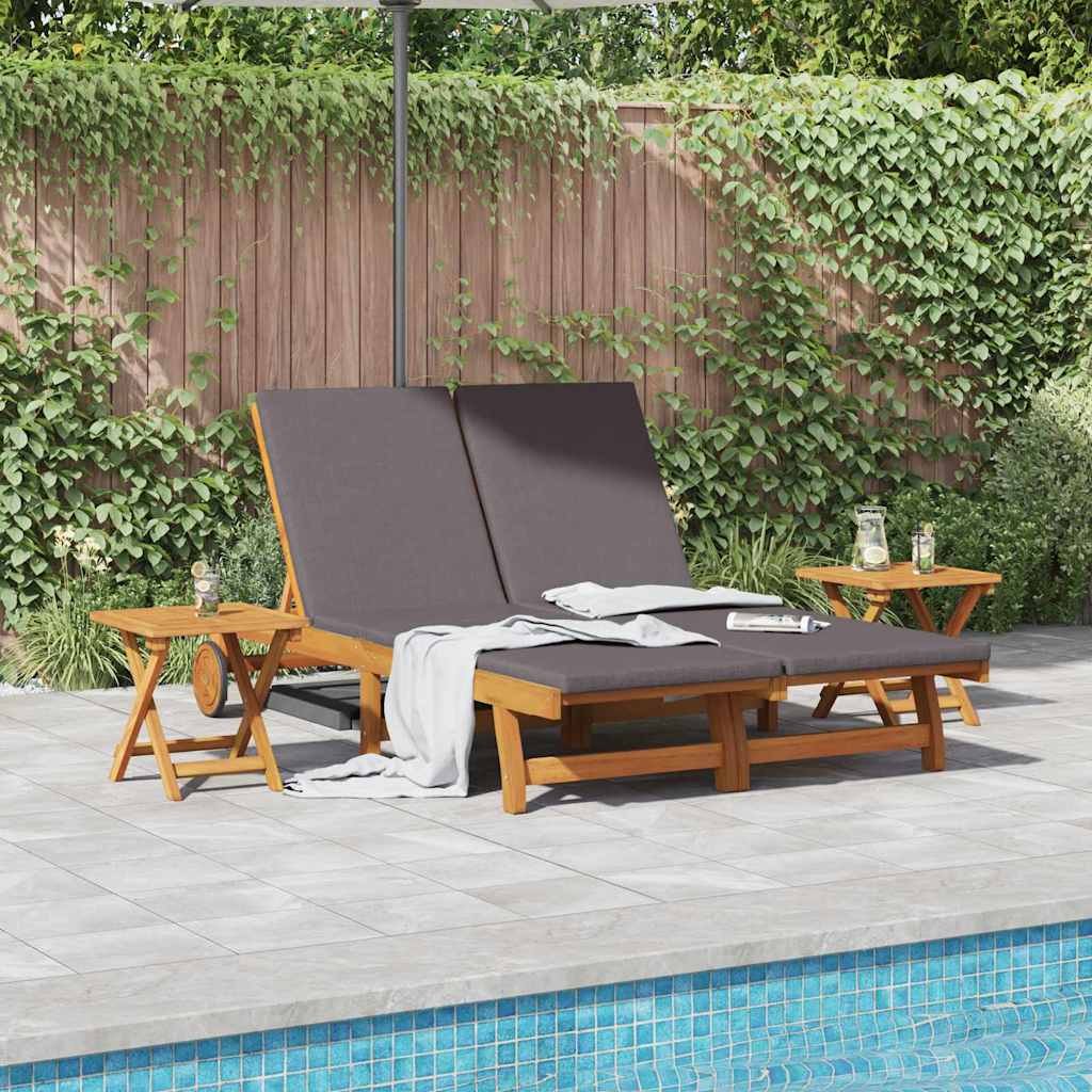 vidaXL Sun Lounger Reclining with Cushion Dark Grey Solid Acacia Wood 1