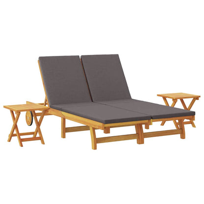 vidaXL Sun Lounger Reclining with Cushion Dark Grey Solid Acacia Wood 2