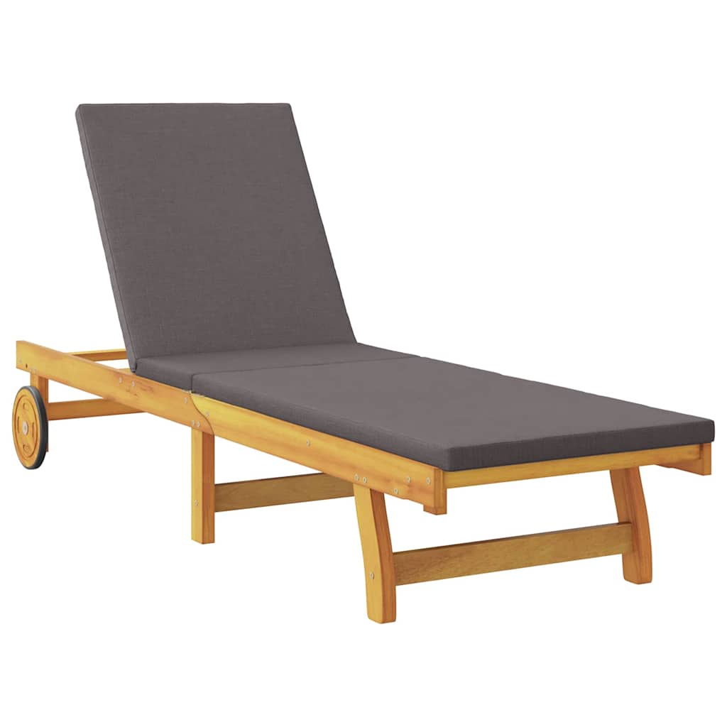vidaXL Sun Lounger Reclining with Cushion Dark Grey Solid Acacia Wood 4