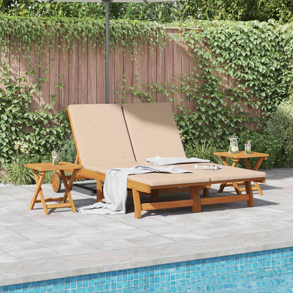 vidaXL Sun Lounger Reclining with Cushion Beige Solid Acacia Wood 1