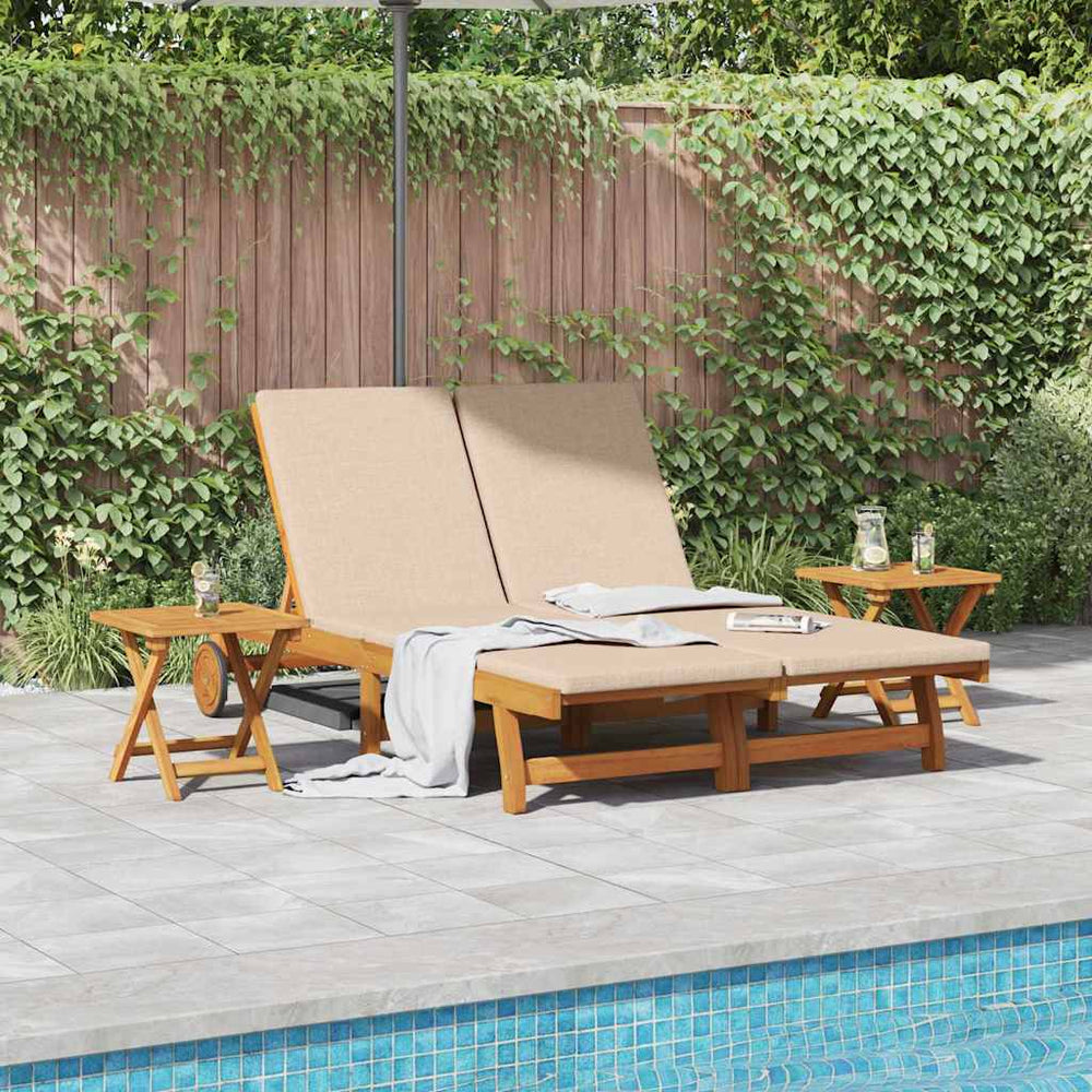 vidaXL Sun Lounger 2 pcs Solid Acacia Wood Brown Beige