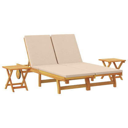 vidaXL Sun Lounger Reclining with Cushion Beige Solid Acacia Wood 2