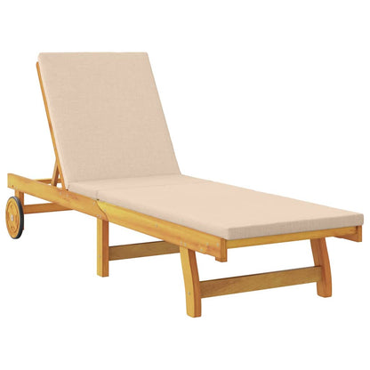 vidaXL Sun Lounger Reclining with Cushion Beige Solid Acacia Wood 4