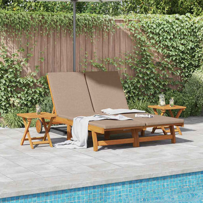 Sun Lounger 2 pcs Solid Acacia Wood Brown Taupe 2-Person sun lounger +2x table