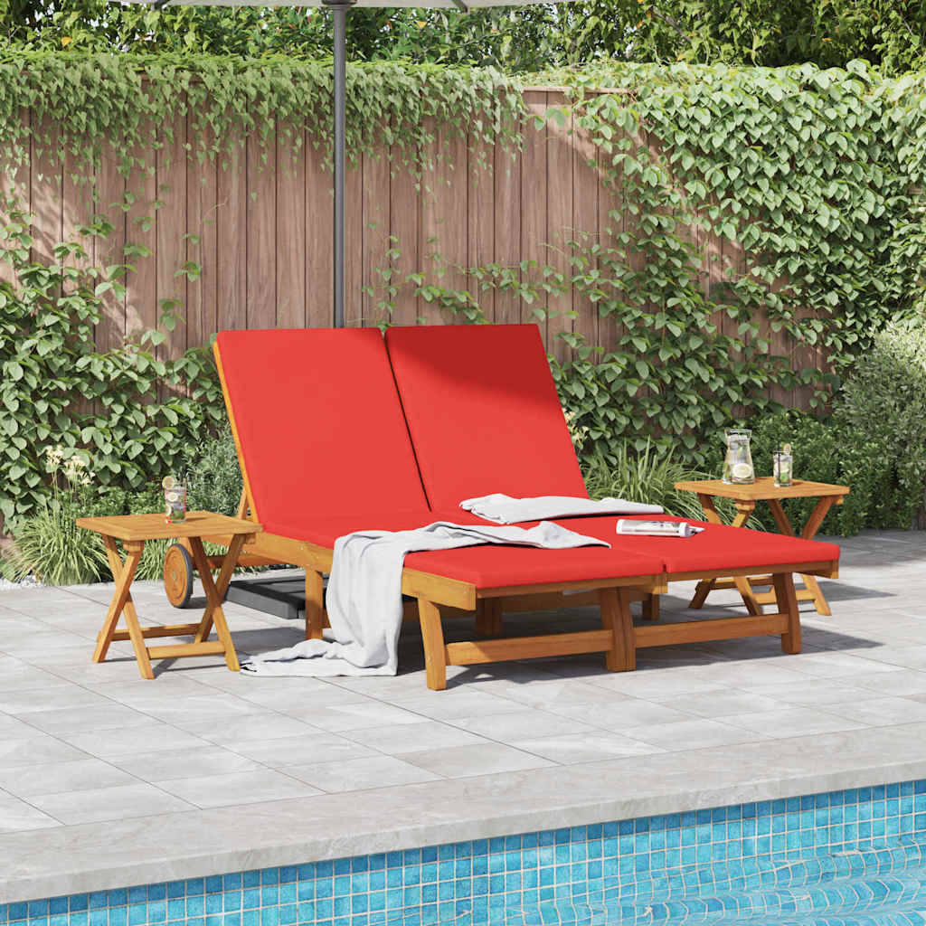 vidaXL Sun Lounger Reclining with Cushion Red Solid Acacia Wood 1