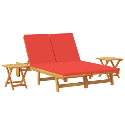 vidaXL Sun Lounger Reclining with Cushion Red Solid Acacia Wood 2