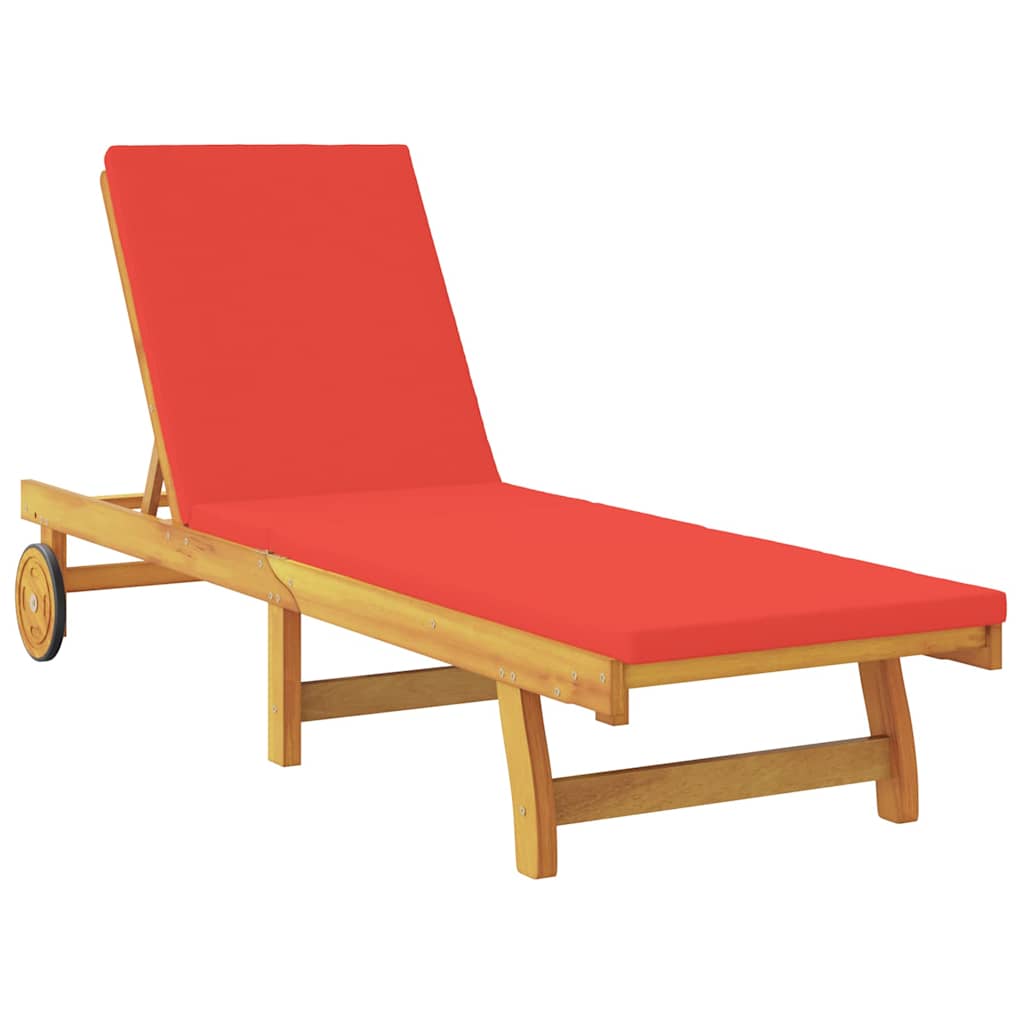 vidaXL Sun Lounger Reclining with Cushion Red Solid Acacia Wood 4