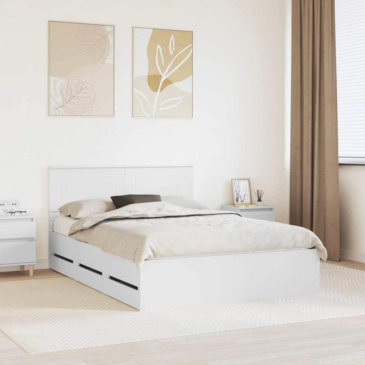 Bed Frame with Drawer Engineer Wood Length 190 cm White 140 cm