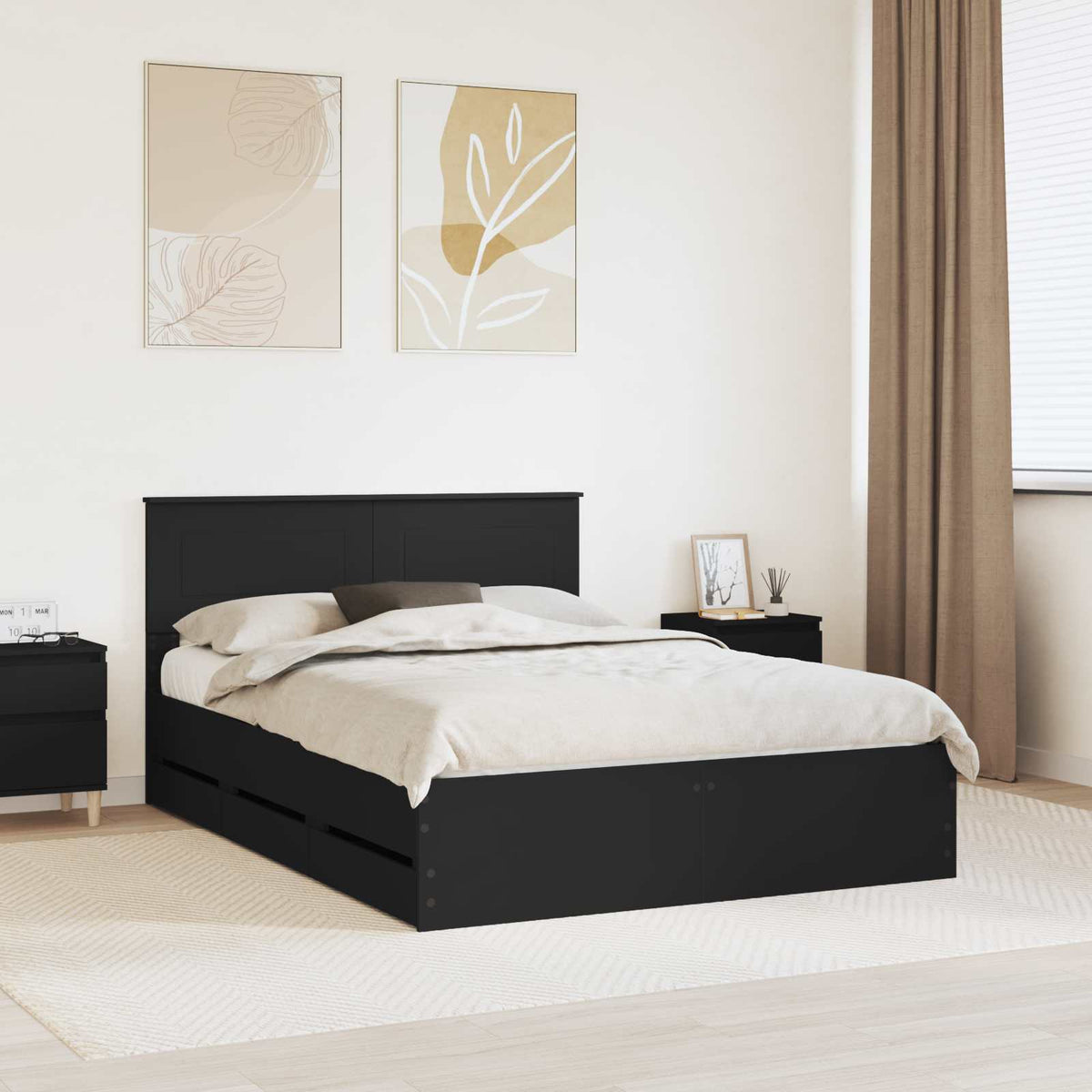 Bed Frame with Drawer Engineer Wood Length 190 cm Black 140 cm