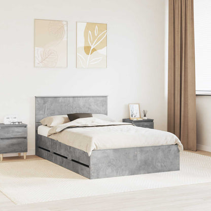 Bed Frame with Drawer Engineer Wood Length 190 cm Concrete grey 135 cm