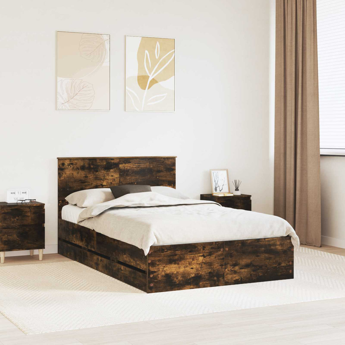 Bed Frame with Drawer Engineer Wood Length 190 cm Smoked oak 120 cm