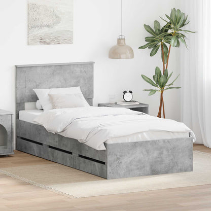 Bed Frame with Drawer Engineer Wood Length 190 cm Concrete grey 75 cm