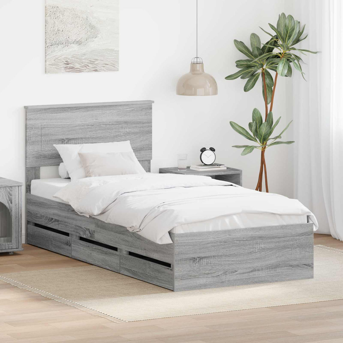 Bed Frame with Drawer Engineer Wood Length 190 cm Grey sonoma 75 cm