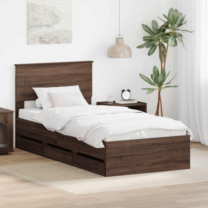 Bed Frame with Drawer Engineer Wood Length 190 cm Brown oak 75 cm