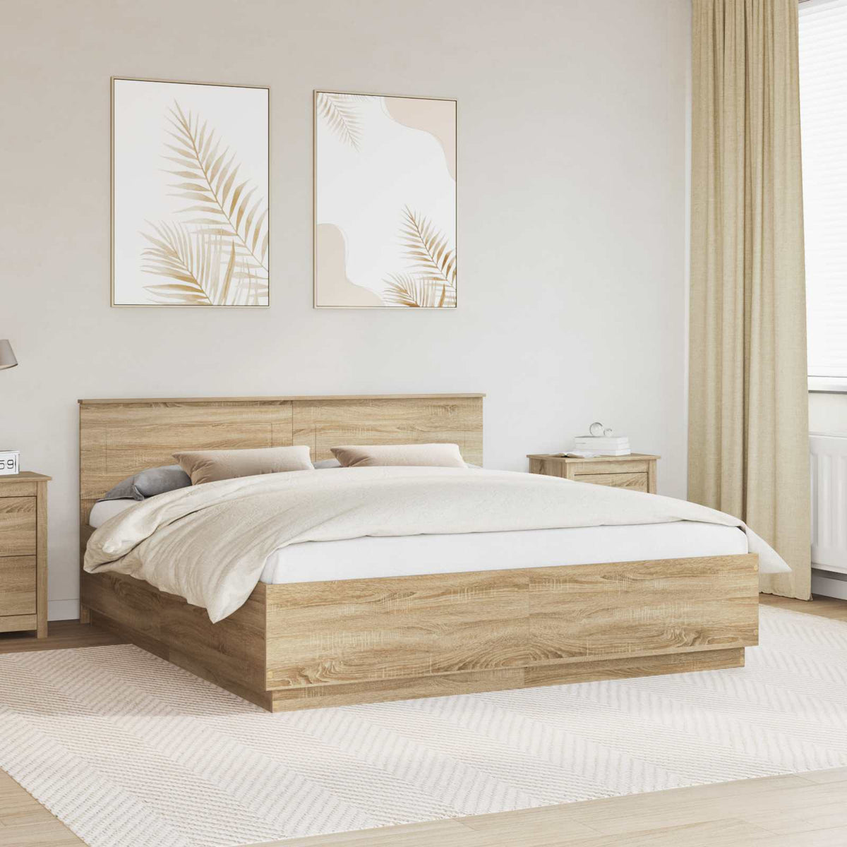 vidaXL Bed Frame Sonoma Oak 200 x 200 cm Engineered Wood 1