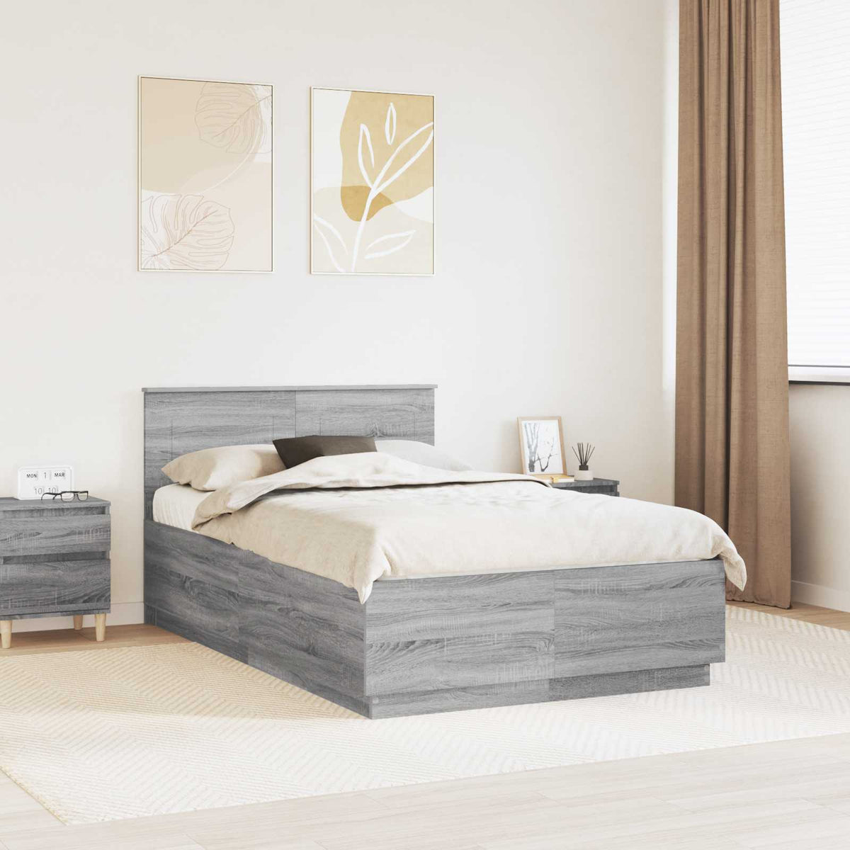 Bed Frame Engineered Wood Length 190 cm Grey sonoma 135 cm