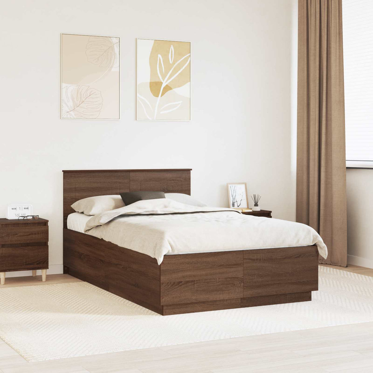 Bed Frame Engineered Wood Length 190 cm Brown oak 135 cm