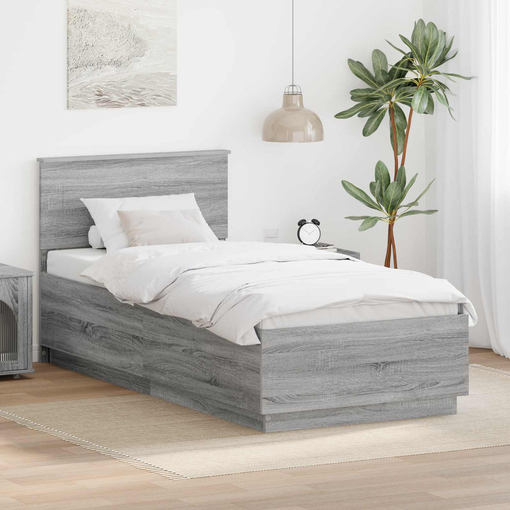 vidaXL Bed Frame Engineered Wood Length 200 cm Grey Sonoma