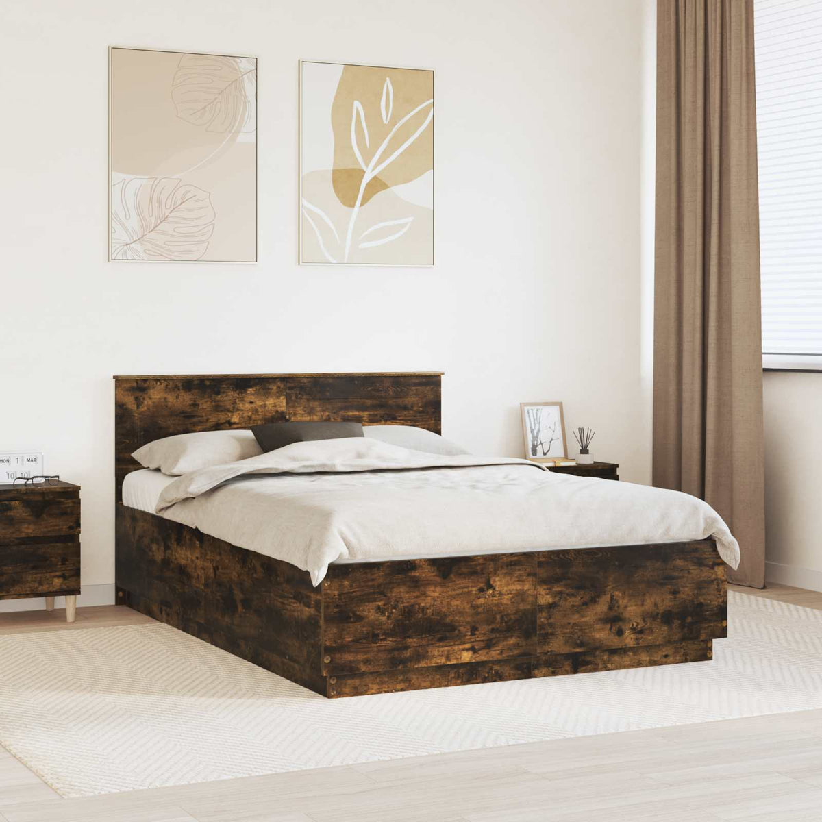 Bed Frame Engineered Wood Length 200 cm Smoked Oak 150 cm