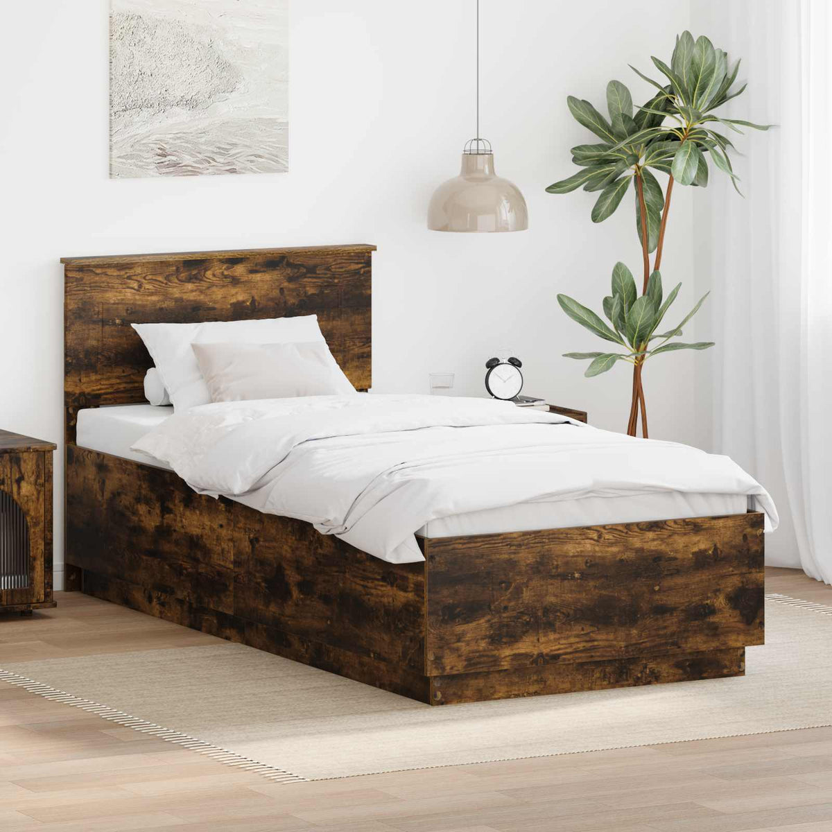 Bed Frame Engineered Wood Length 200 cm Smoked Oak 100 cm