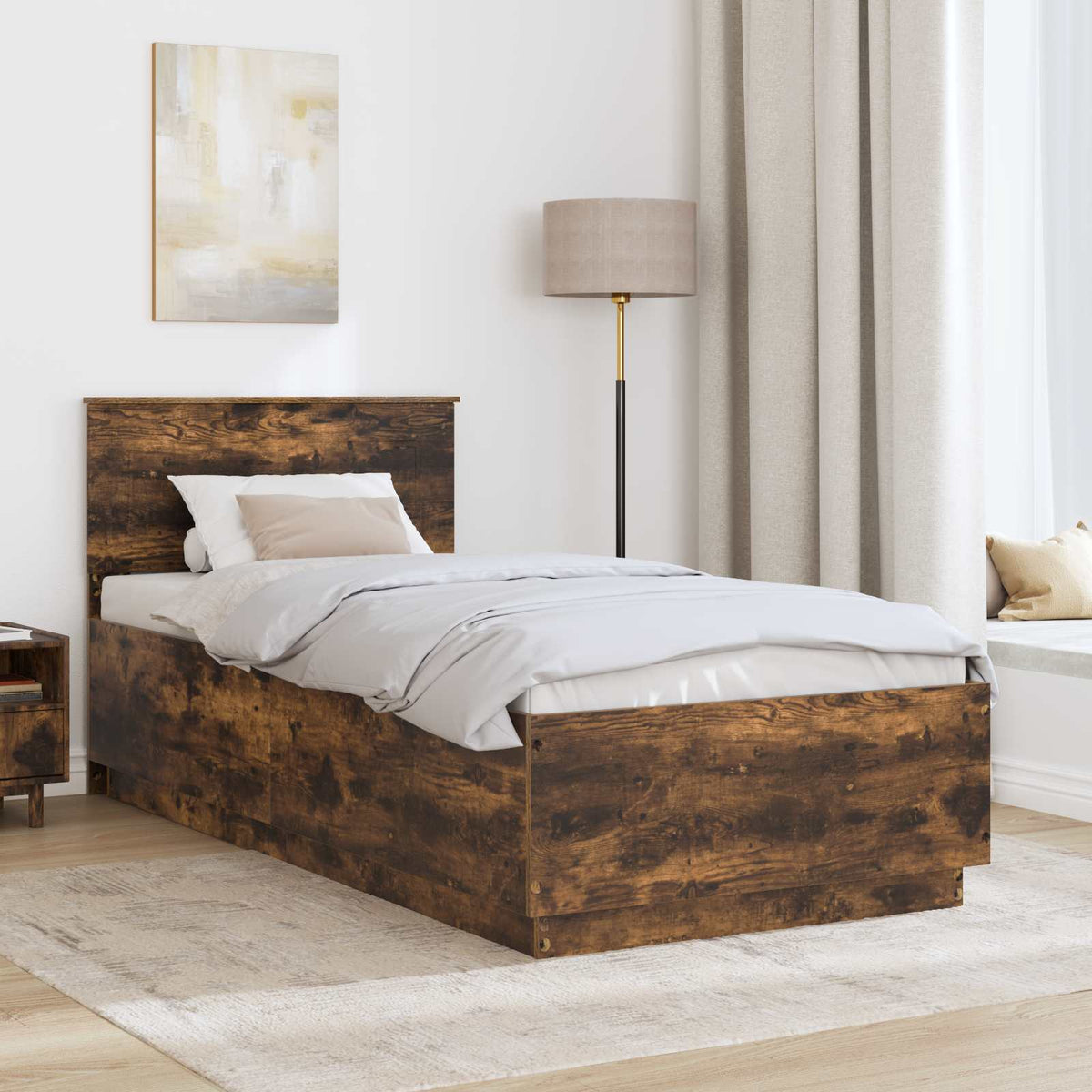 Bed Frame Engineered Wood Length 200 cm Smoked Oak 100 cm