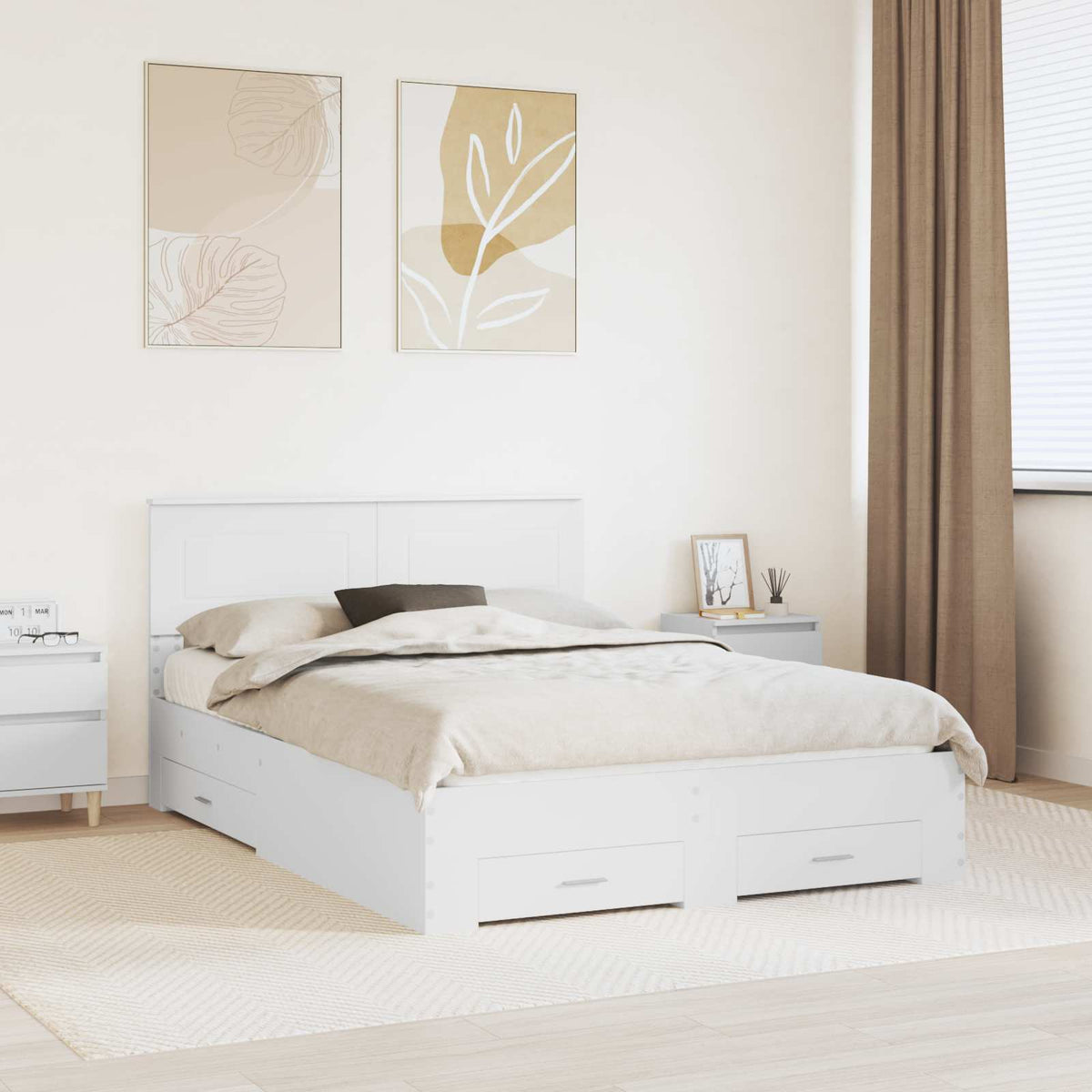 Bed Frame with Drawer 140 x 190 cm Engineered Wood White