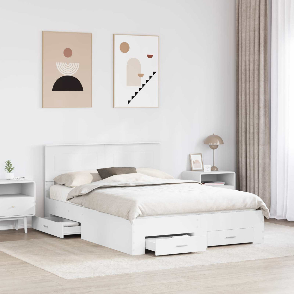 Bed Frame with Drawer 140 x 190 cm Engineered Wood White