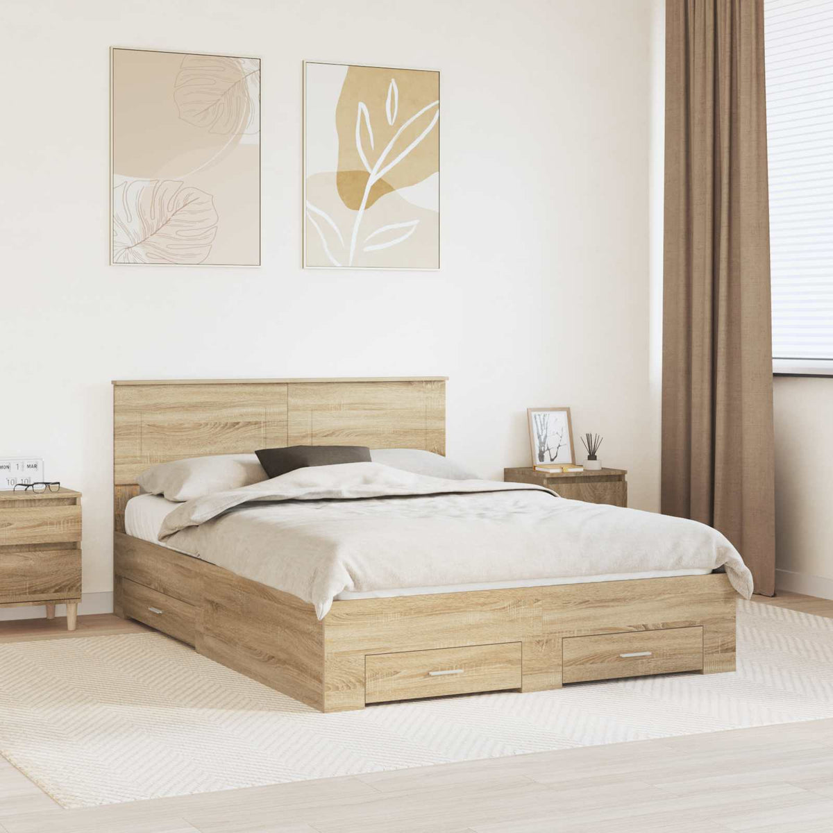 Bed Frame with Drawer 140 x 190 cm Engineered Wood Sonoma oak